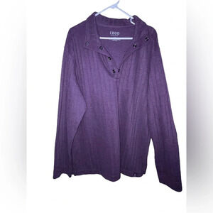 Izod Deluxe Sport Mens Knit Pullover Purple Mock Neck 1/4 Button Size Large